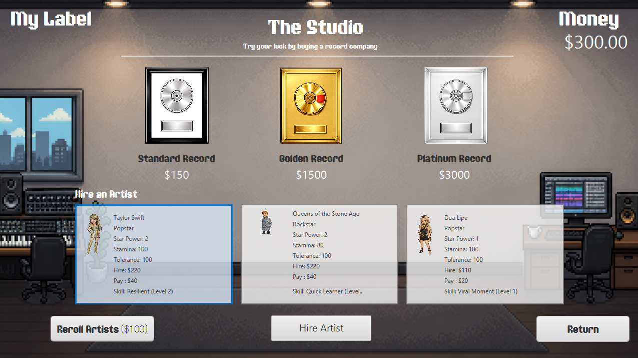 The Studio — hire artists and buy records